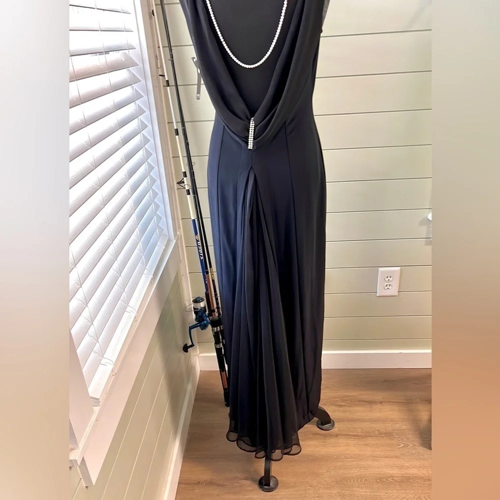 NWT, VTG Fanny Collection, Black,Draped Open-Back,Fishtail Evening Gown,Size 10